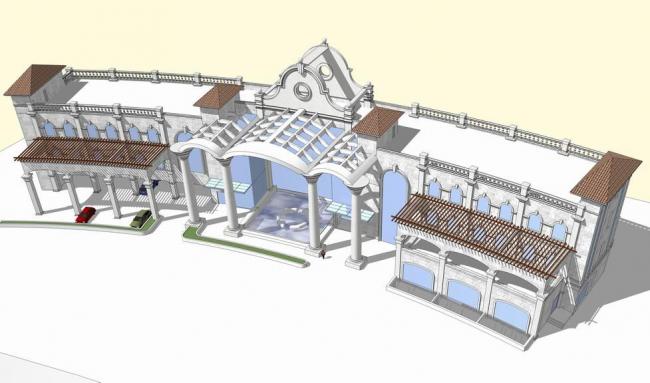 Sketchup酒店模型|托斯卡纳风格酒店会所，西班牙风格，古典，弧形