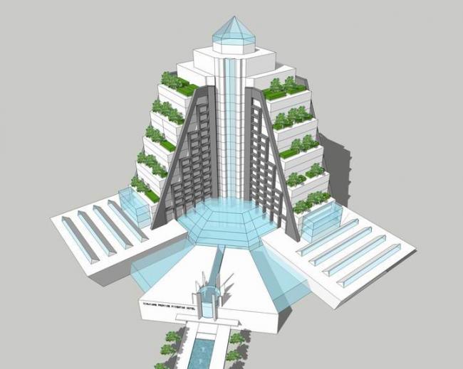 Sketchup酒店模型|高层梯形酒店，现代风格