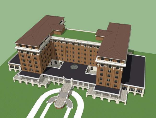 Sketchup酒店模型|新泽西州开普梅酒店，多层酒店，工型平面酒店，欧式古典风格