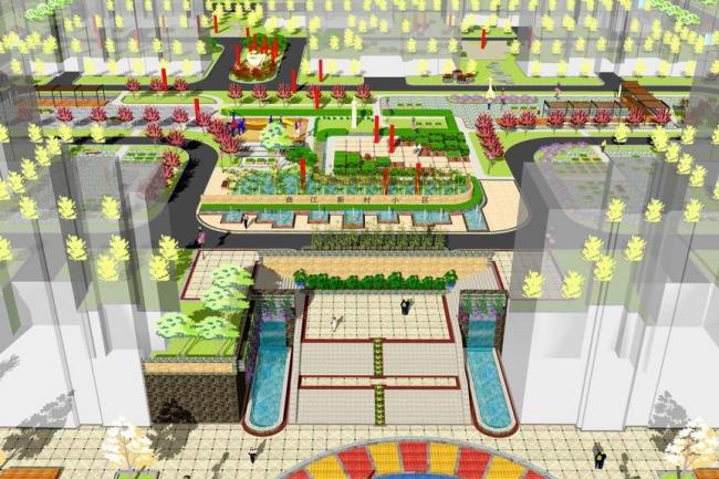 Sketchup景观模型|小区入口景观，现代风格