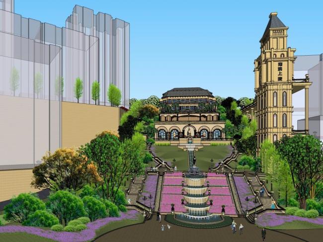 Sketchup商业模型|多层会所，法式风格，古典风格，叠拼，商业建筑