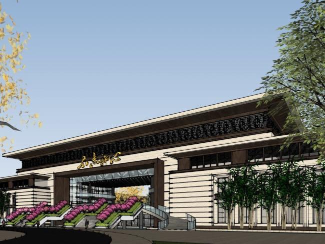 Sketchup医院模型|多层疗养中心，新中式风格，医疗建筑