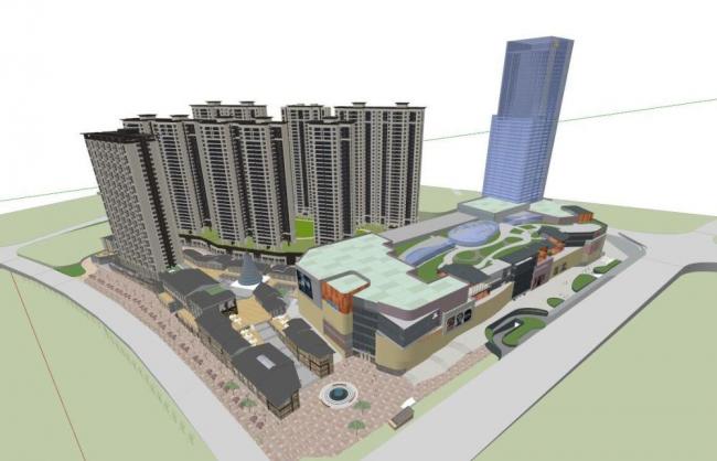 Sketchup综合体模型|高层商业综合体，多层商业裙房，酒店办公，高层住宅，现代风格