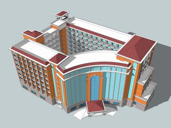 Sketchup酒店模型|多层酒店，新中式风格