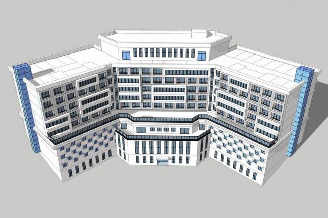 Sketchup酒店模型|多层酒店，现代风格，U型平面