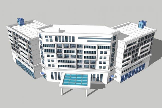 Sketchup酒店模型|多层酒店，现代风格，U型平面