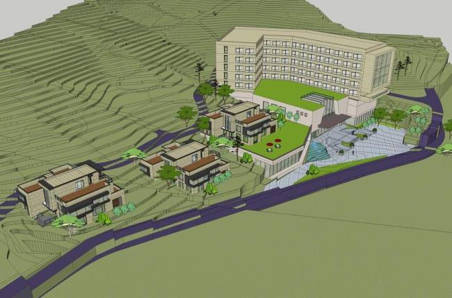 Sketchup酒店模型|多层山地酒店，现代风格，别墅