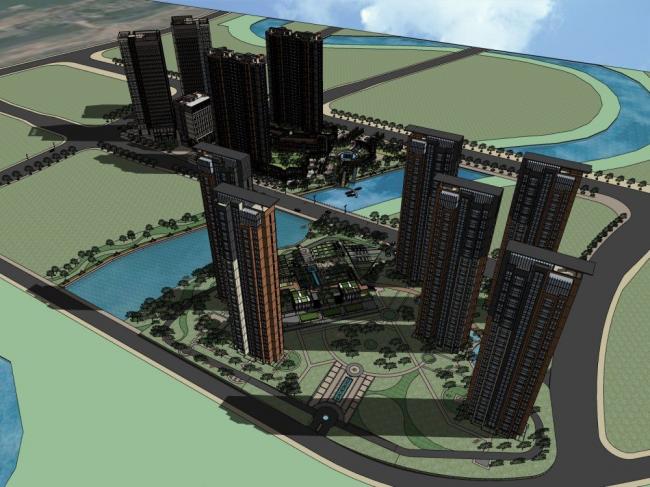 Sketchup住宅模型|超高层住宅，小区，新古典风格，居住建筑