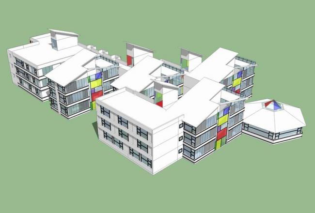 Sketchup学校模型|多层学校，幼儿园，教学楼，教育建筑，现代风格