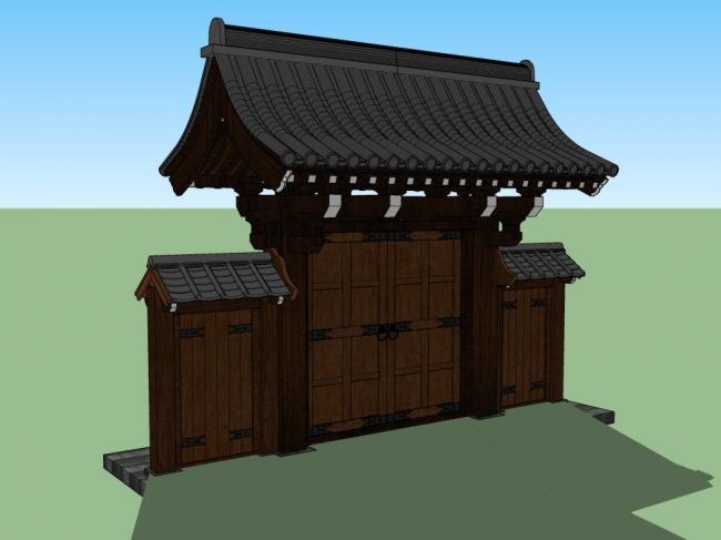 Sketchup小品模型|中式大门，古建