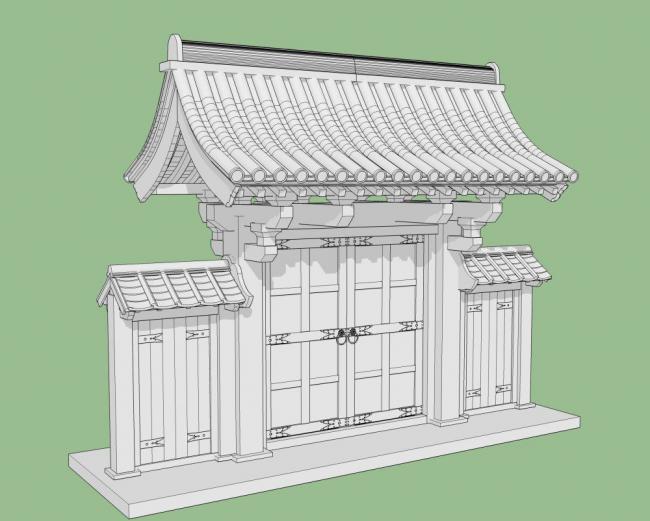 Sketchup小品模型|中式大门，古建