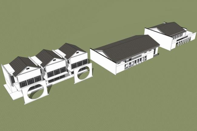 Sketchup商业模型|游客服务中心，多层，商业楼，联排商铺，接待中心，新中式风格