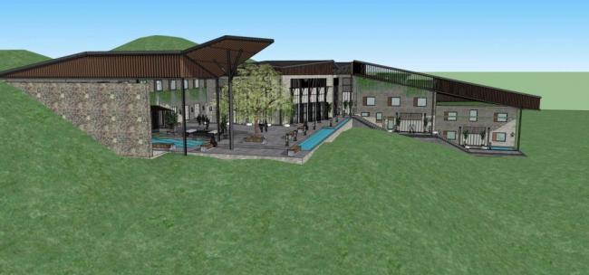 Sketchup酒店模型|多层山地酒店，办公，中式风格