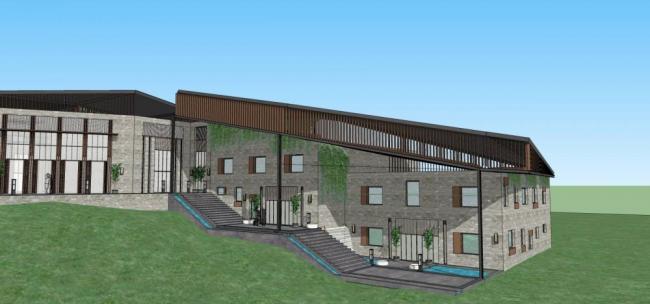 Sketchup酒店模型|多层山地酒店，办公，中式风格