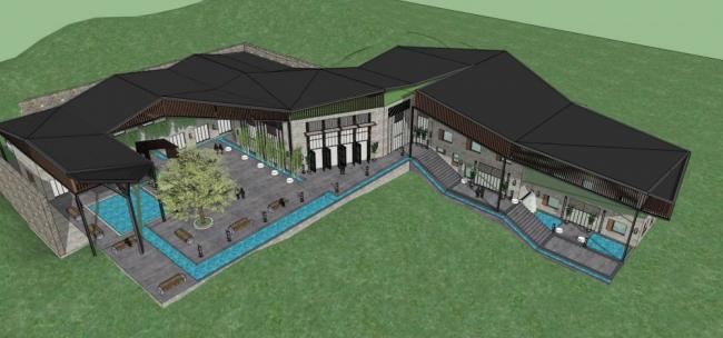 Sketchup酒店模型|多层山地酒店，办公，中式风格