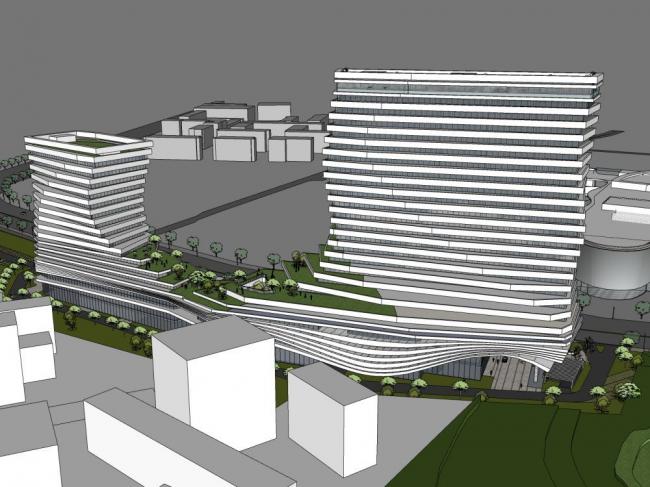 Sketchup综合体模型|多层高层混合商业综合体，现代风格，商业裙房，办公