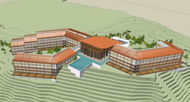 Sketchup酒店模型|山顶度假酒店群，新中式风格，多层酒店