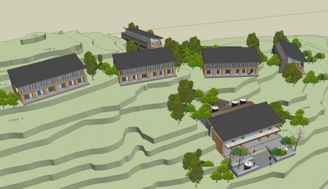 Sketchup酒店模型|山顶度假酒店群，新中式风格，多层酒店