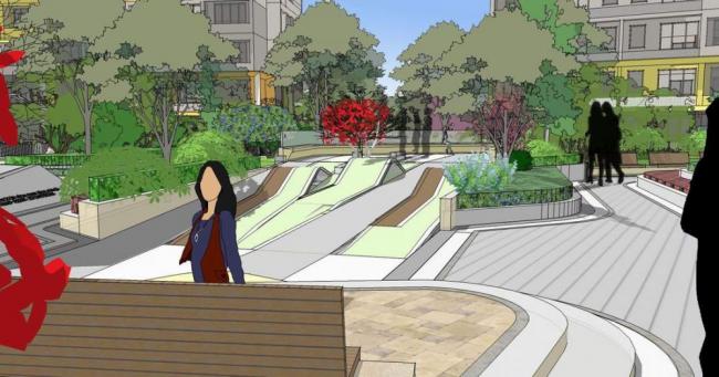 Sketchup景观模型|住宅小区景观，廊架坐凳，现代风格