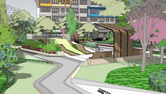 Sketchup景观模型|住宅小区景观，廊架坐凳，现代风格