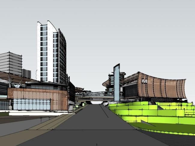 Sketchup综合体模型|高层商业综合体，现代风格，办公酒店，多层商业裙房