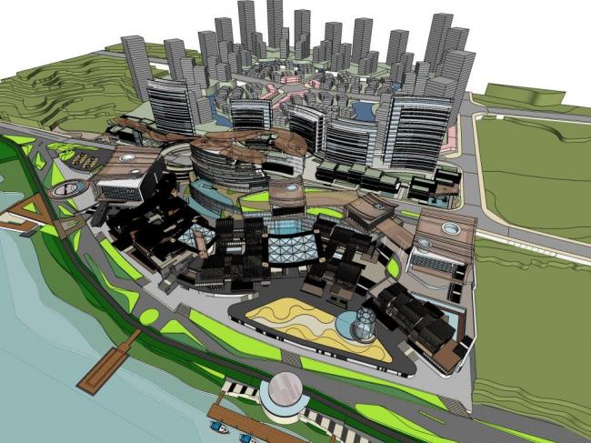 Sketchup综合体模型|高层商业综合体，现代风格，办公酒店，多层商业裙房