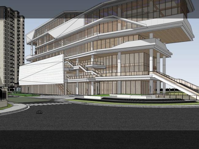 Sketchup文化模型|多层社区活动中心，现代风格，文化建筑