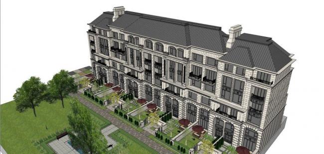 Sketchup住宅模型|多层住宅，花园洋房，居住建筑，古典风格