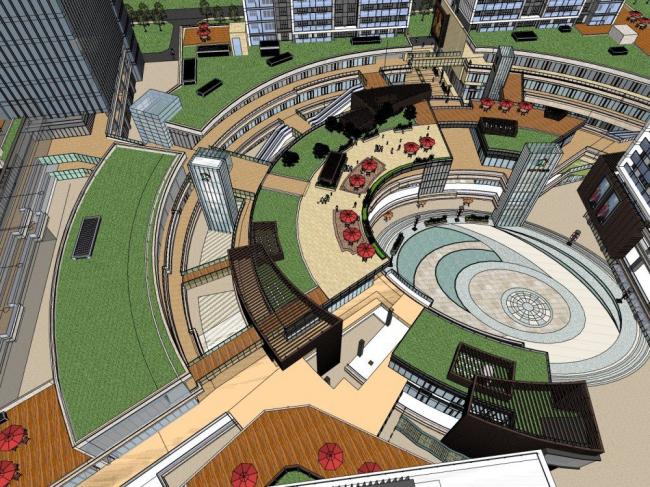 Sketchup综合体模型|高层商业综合体，现代风格，商业裙房，办公酒店