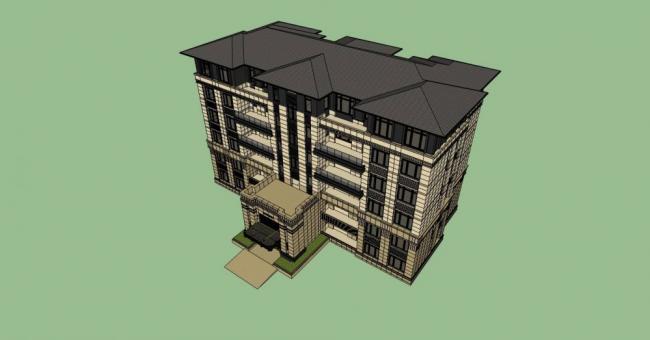 Sketchup住宅模型|多层花园洋房，居住建筑，新古典风格