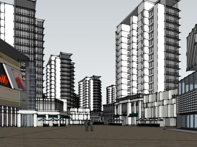 Sketchup商业模型|高层住宅，小区，现代风格，商业裙房，底层商业，居住建筑