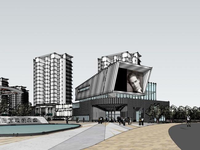 Sketchup商业模型|高层住宅，小区，现代风格，商业裙房，底层商业，居住建筑