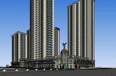 Sketchup住宅模型|高层住宅小区，入口，景观亭子，居住建筑，多层商场，商业裙房，底层商业，欧式，古典风格-BIM建筑网