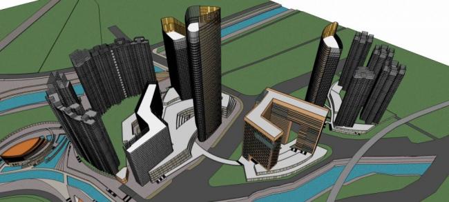 Sketchup综合体模型|超高层商业综合体，酒店办公，商场，商业裙房，现代风格
