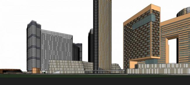 Sketchup综合体模型|超高层商业综合体，酒店办公，商场，商业裙房，现代风格