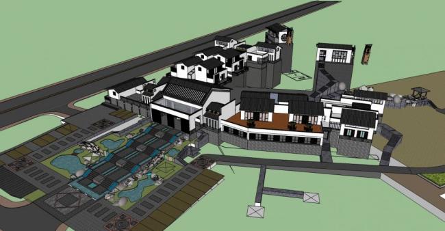 Sketchup商业模型|多层会所，商业建筑，中式风格