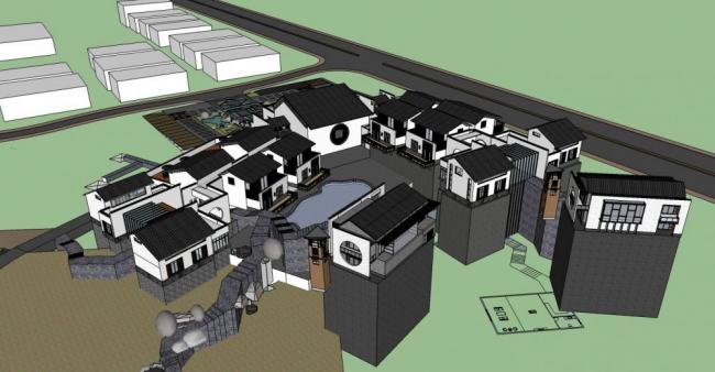 Sketchup商业模型|多层会所，商业建筑，中式风格