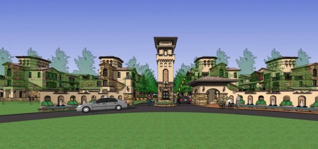 Sketchup住宅模型|联排别墅，多层，欧式，景观，塔，入口，居住建筑
