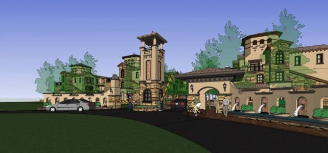 Sketchup住宅模型|联排别墅，多层，欧式，景观，塔，入口，居住建筑