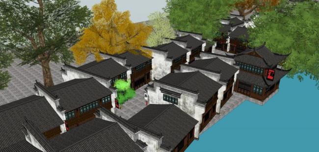 Sketchup商业模型|多层商业古街，徽派，中式风格
