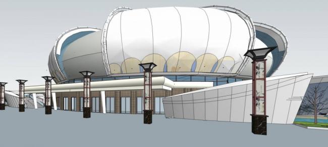 Sketchup体育馆模型|多层体育馆，体育观览，现代风格，莲花状