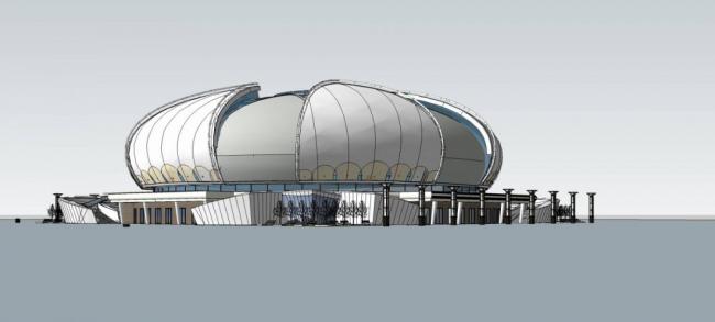 Sketchup体育馆模型|多层体育馆，体育观览，现代风格，莲花状