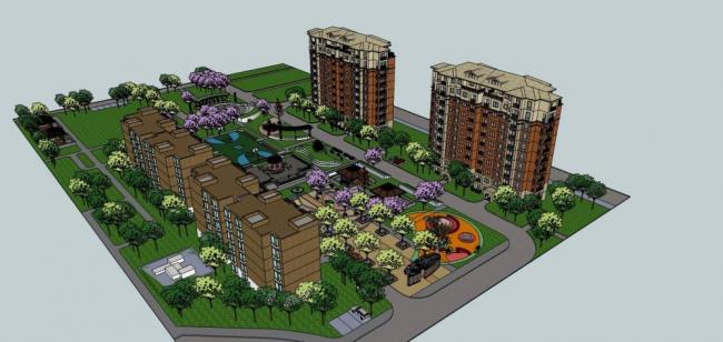 Sketchup住宅模型|高层住宅小区，景观，欧式，居住建筑