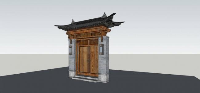Sketchup素材模型|门头，中式风格，入口，建筑构件，景观