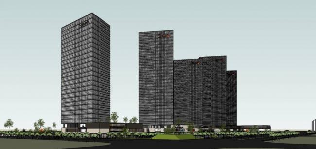 Sketchup综合体模型|大型商业综合体，高层酒店办公，商业裙房，现代风格