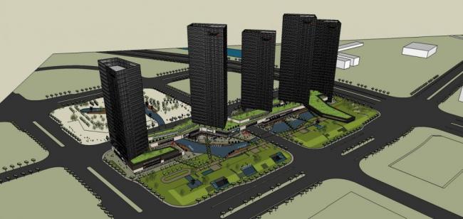 Sketchup综合体模型|大型商业综合体，高层酒店办公，商业裙房，现代风格