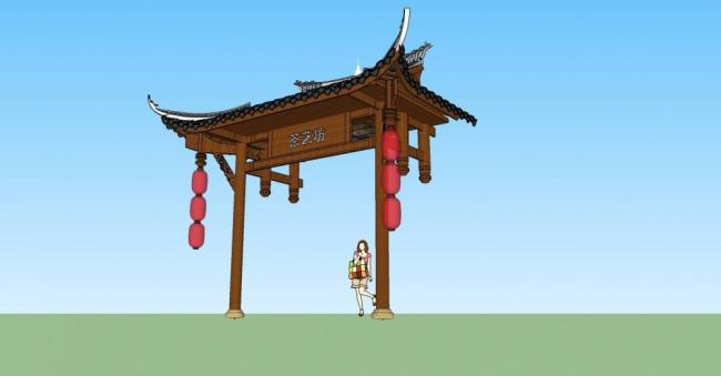 Sketchup素材模型|门头，入口，中式风格，建筑构件