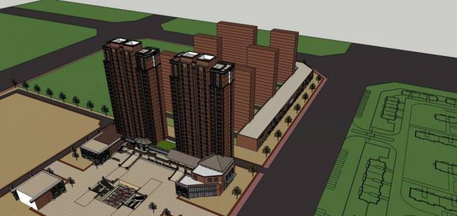 Sketchup住宅模型|高层住宅，商业裙房，新古典风格，居住建筑