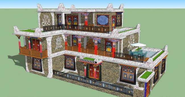 Sketchup住宅模型|多层住宅，藏式民居，居住建筑