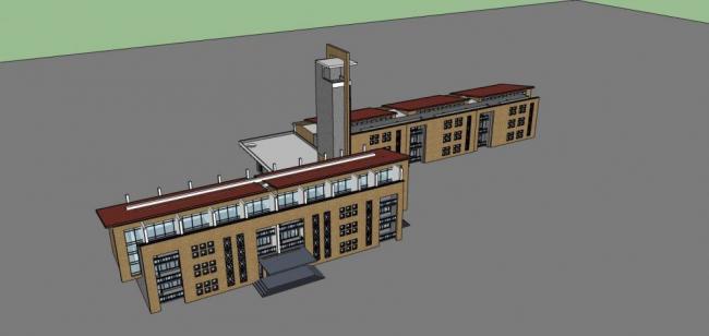 Sketchup学校模型|多层学校，教育建筑，教学楼，现代风格
